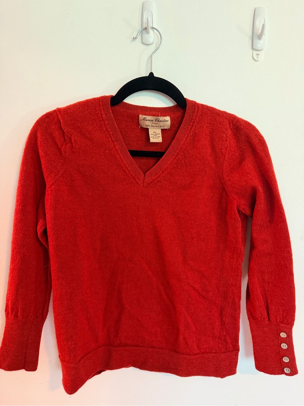 Marisa Christina Rust Orange V-Neck Sweater with Button Cuffs